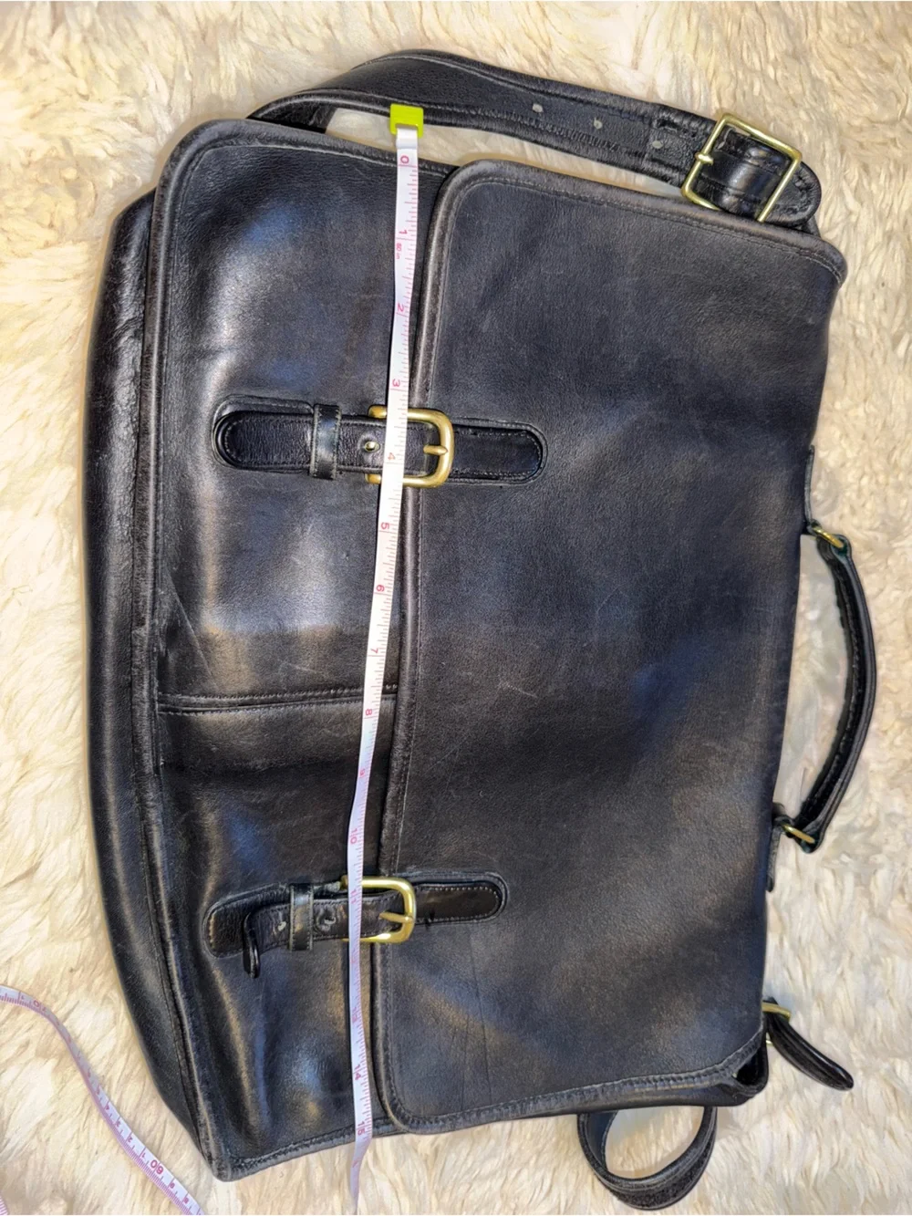 Vintage Coach Black Leather Brass Buckle Briefcase